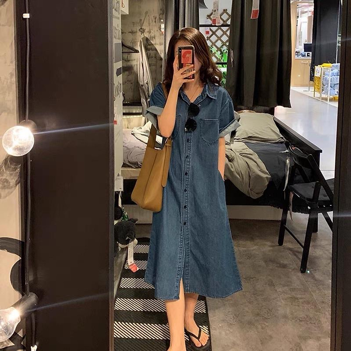Váy sơ mi dáng dài linen cao cấp  OMEELY FASHION