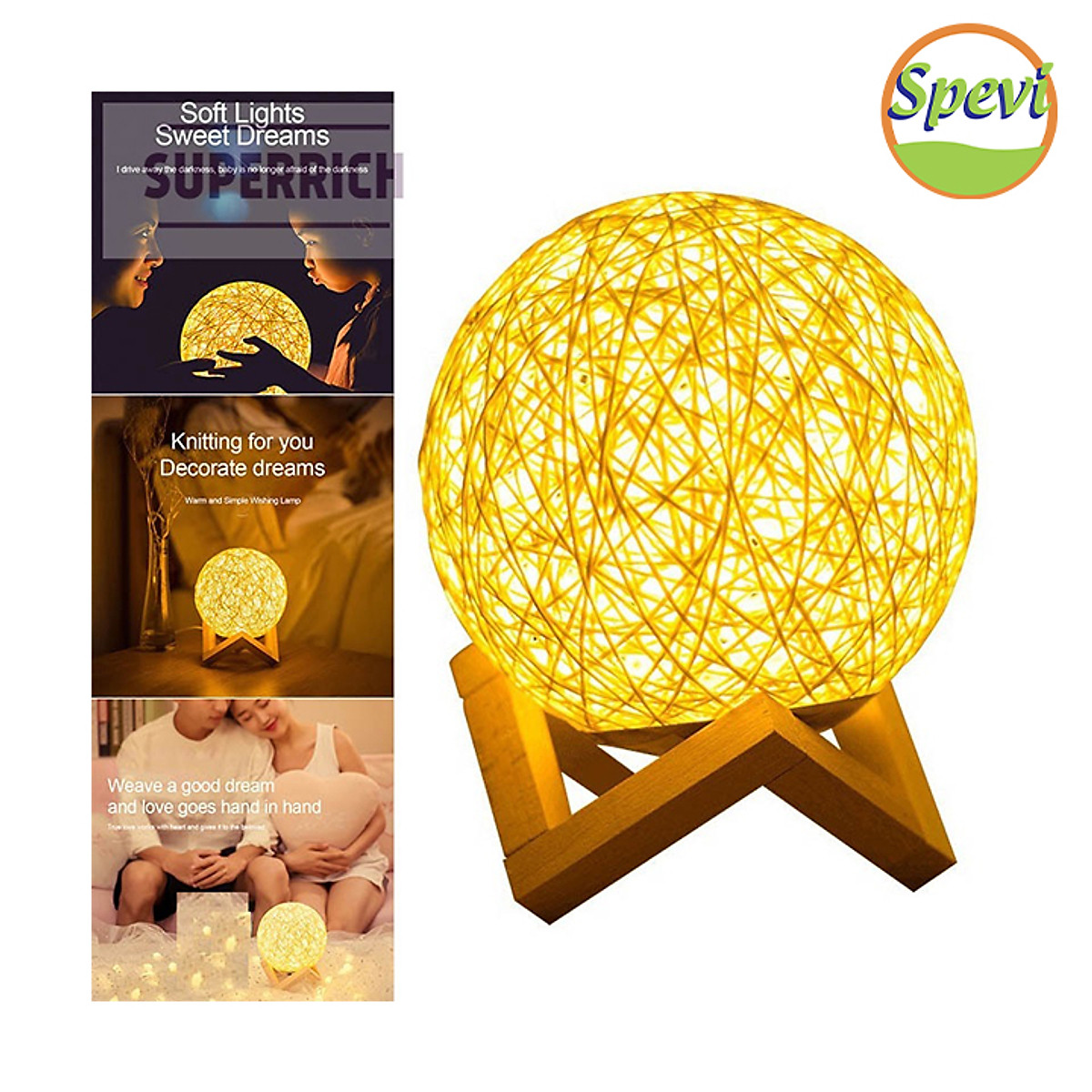 Đèn Ngủ Quả Cầu Mây - Đèn Ngủ Trang Trí Led Blackinner (đế xếp) Có Điều Chỉnh Độ Sáng - Hàng chính hãng
