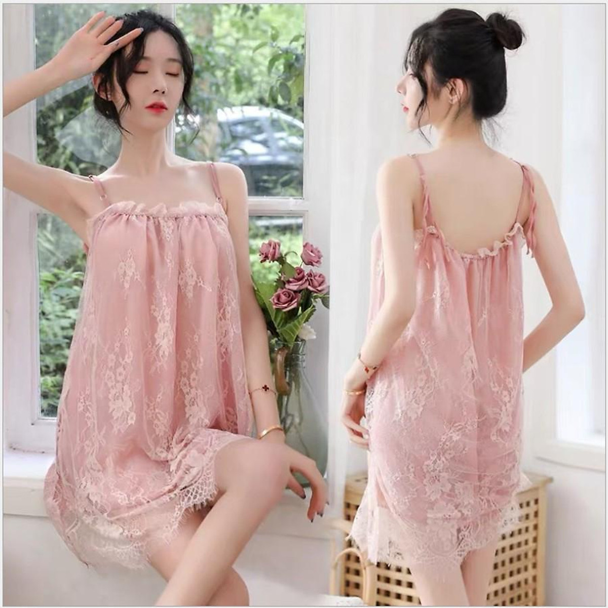 Đồ Ngủ Sexy| Váy Ngủ 2 Dây Gợi Cảm️ ️ Voan Ren 2 Lớp Mềm Mịn Quyến Rũ (TL)
