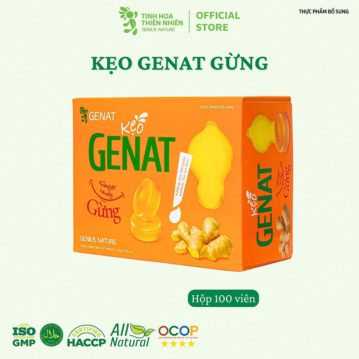 Kẹo Genat Gừng (Hộp 100 viên) - Giao 2H HCM