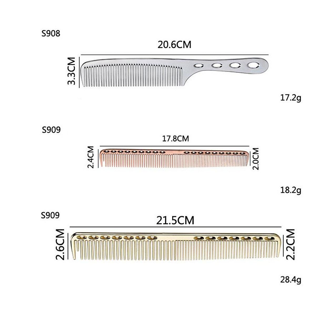Professional Aluminum Hair Comb Brush Antistatic Cutting Comb Double Side S908