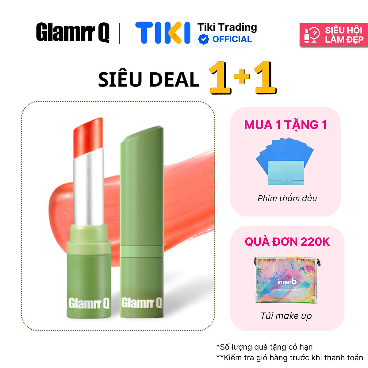 Son dưỡng môi thuần chay có màu GLAMRR Q V​E​G​A​N S​U​P​E​R L​I​P B​A​L​M 4.5g by Gilaa