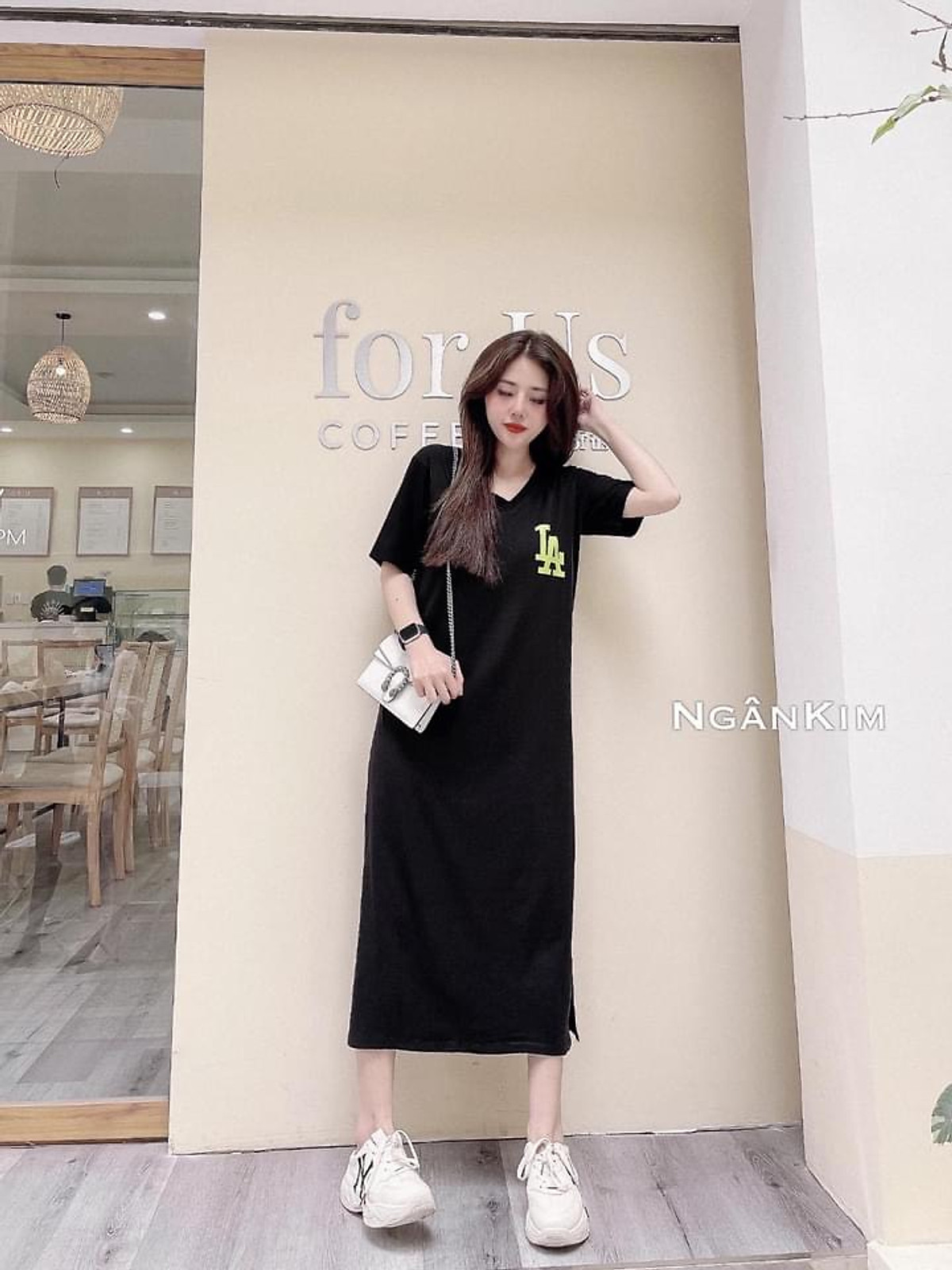 Mua Váy thun dài tay dáng suông in chữ alright chất cotton cá tính   hồngFree size60kg tại Hoamifashion