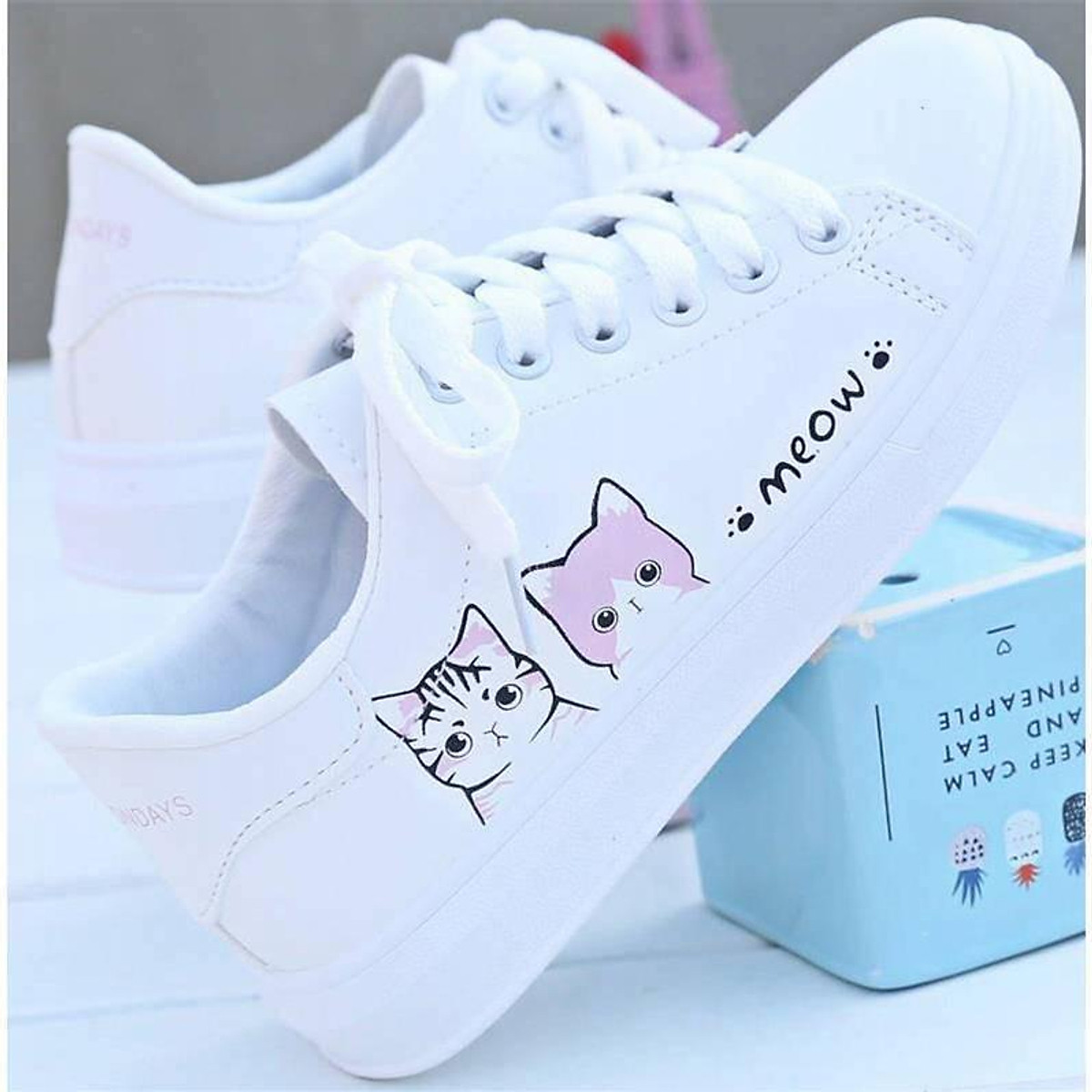 Giày bata đế bằng thiết kế meow cho nữ dáng thể thao
