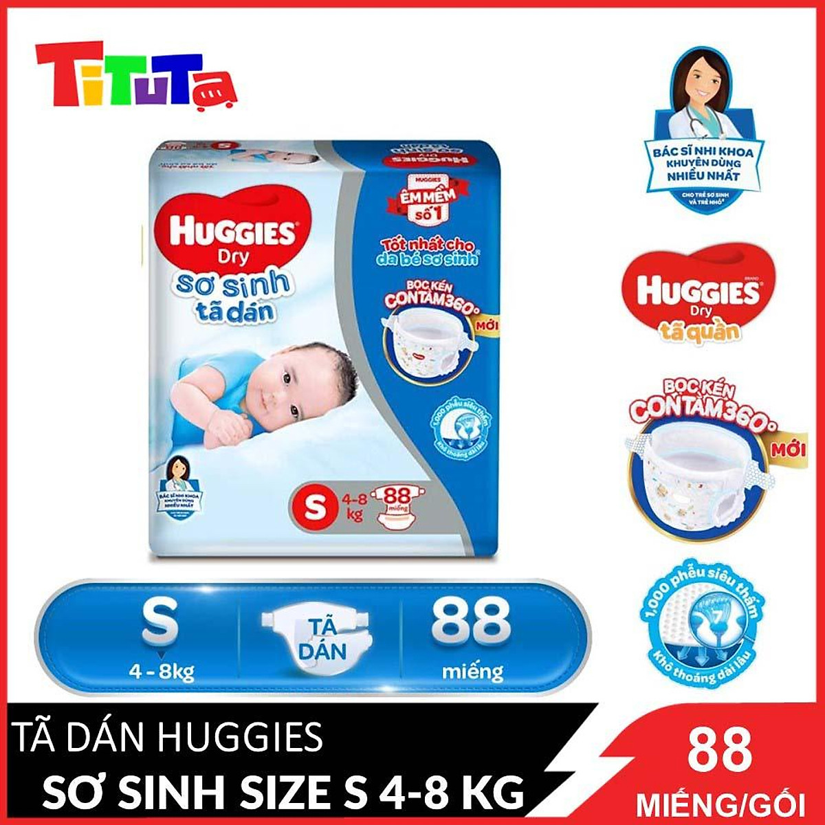 Tã dán sơ sinh Huggies S88 (88 miếng)