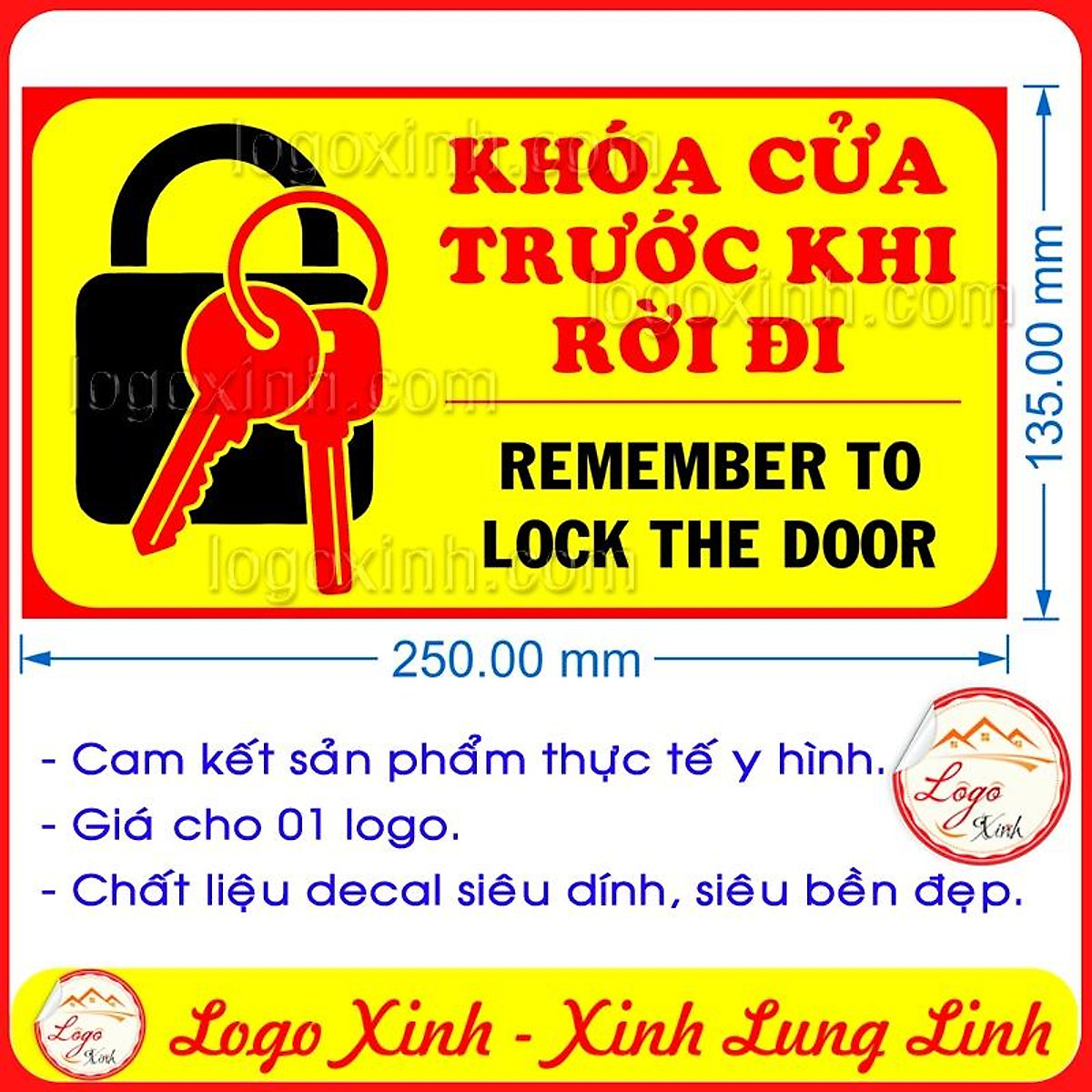LOGO STICKER TEM DÁN NHẮC NHỞ NHỚ KHÓA CỬA CẨN THẬN TRƯỚC KHI RỜI ĐI