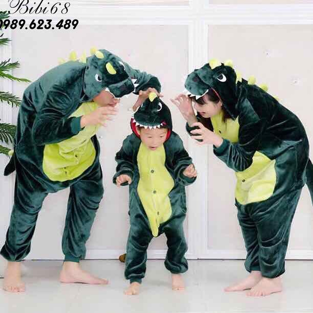 Mua Bộ Đồ thú Khủng Long xanh liền thân lông mịn Pijama dành Cho ...