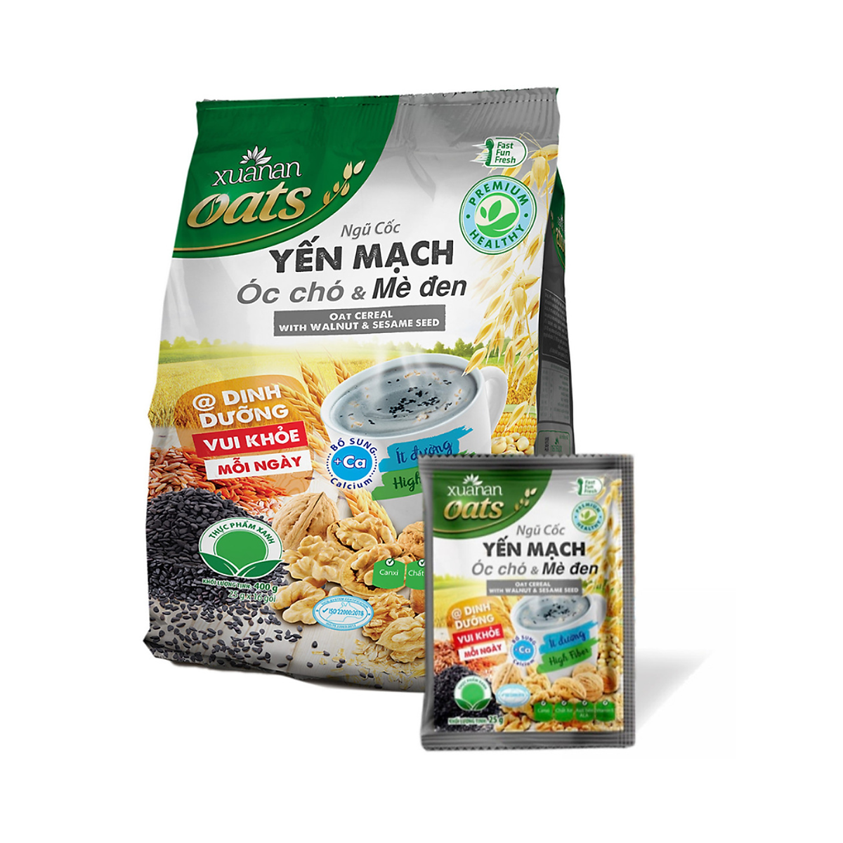 Ngũ Cốc Yến Mạch, Óc Chó Và Mè Đen Xuân An [ít đường] Túi 400G {25g*16 gói}