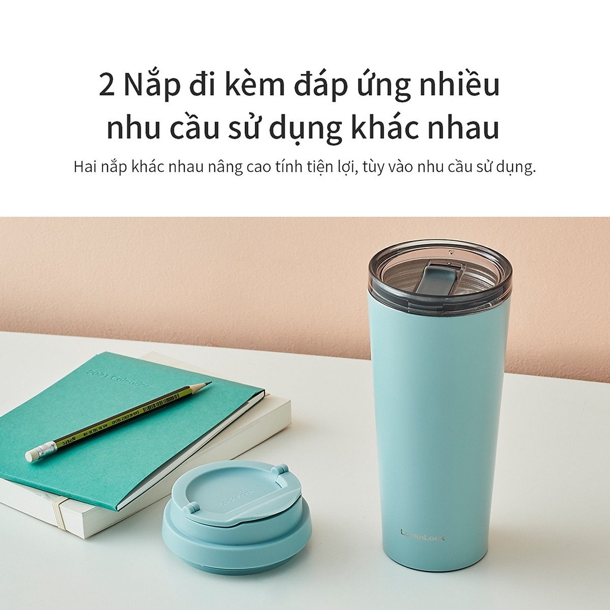 Bình giữ nhiệt LocknLock có 2 nắp thay thế New Clip Tumbler 540ml LHC4279