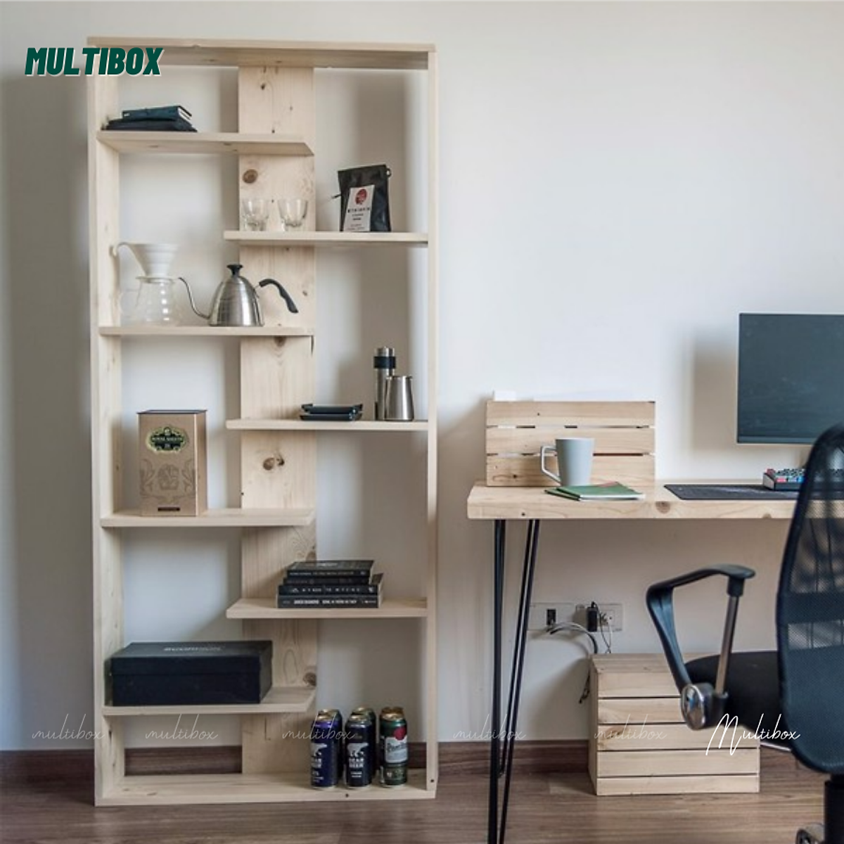 Kệ Trưng Bày Gỗ Thông Mộc Mạc Multibox, Kệ Sách Trang Trí Nhiều ...