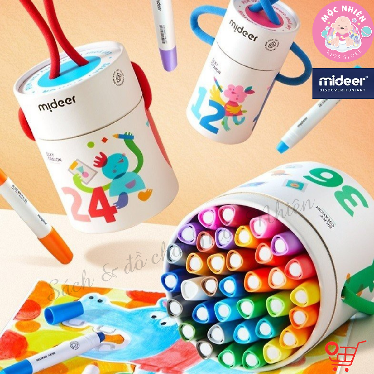 Bút Màu Sáp Lụa Hữu Cơ Mềm Mượt Dễ Tô Bản Mới Mau Khô Cho Bé - Mideer Silky Quick-dry Crayon 8 -12 - 24 và 36 Màu