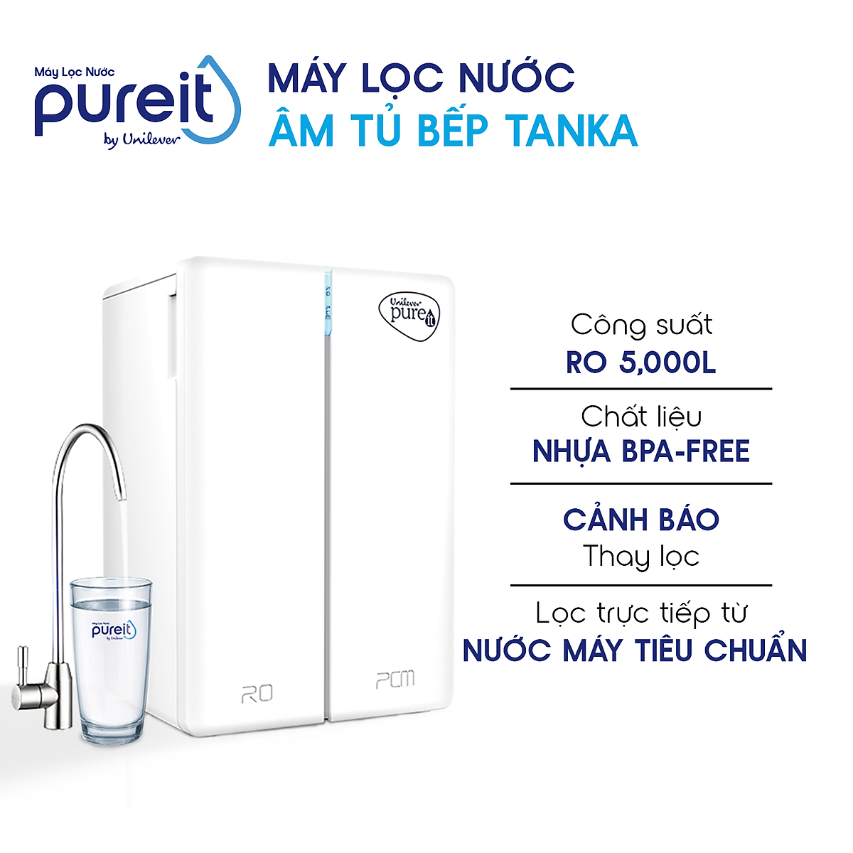 Máy lọc nước Pureit Tanka Âm tủ bếp với Công suất RO 5,000L , Hàng chính hãng
