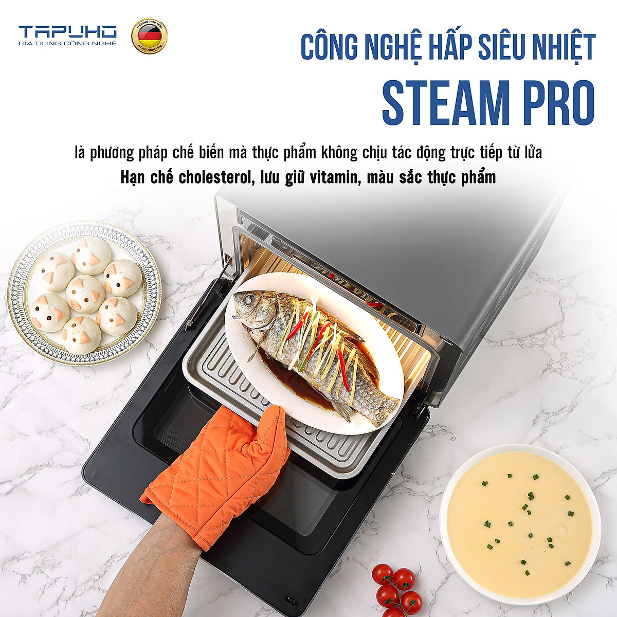 Nồi chiên hơi nước cao cấp TAPUHO TSF16 - Thương hiệu Đức - 2.800w - 16 lít - BH 2 năm
