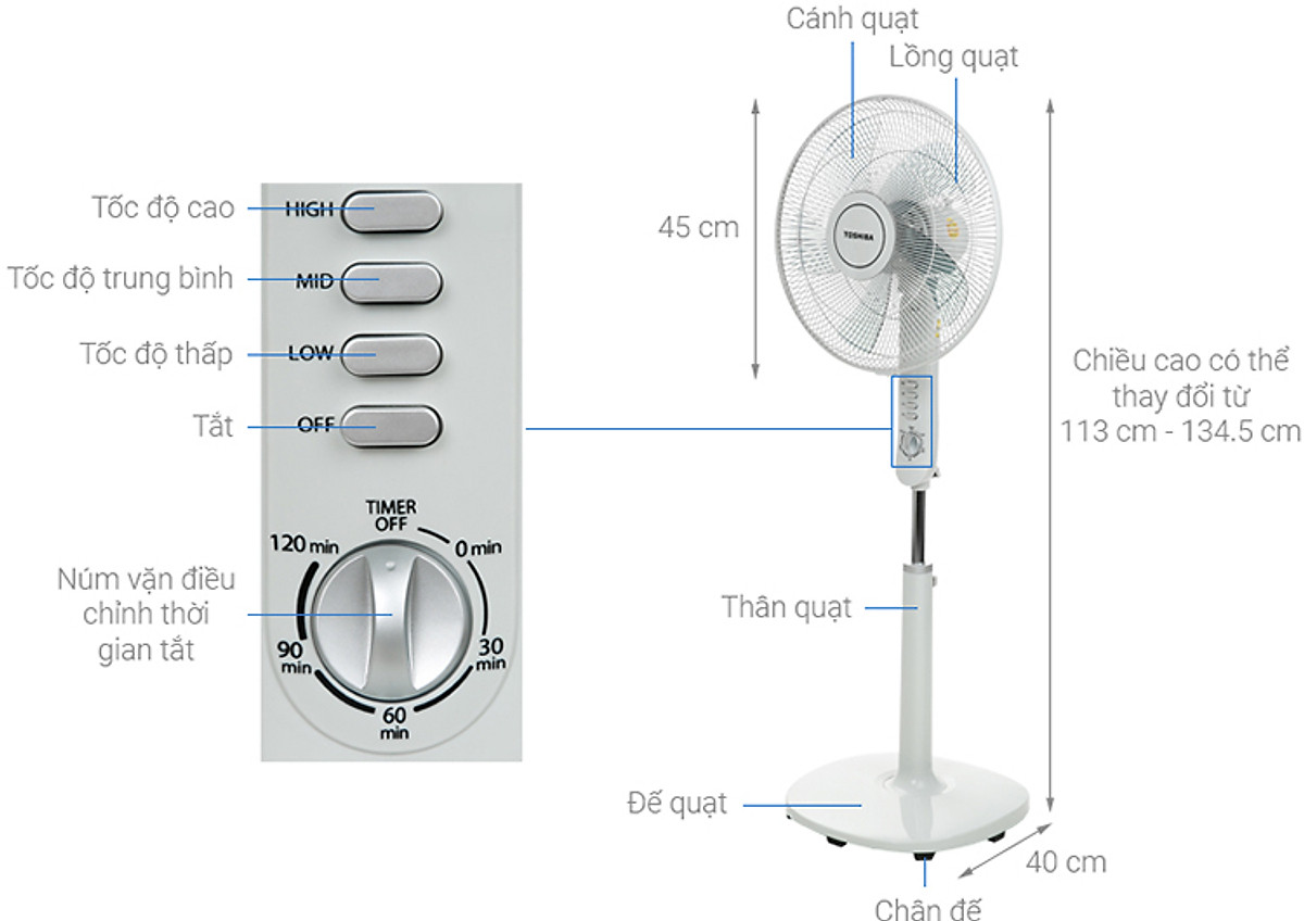 Quạt đứng Toshiba F-LSA10(H)VN (50W) - Xám - Hàng chính hãng
