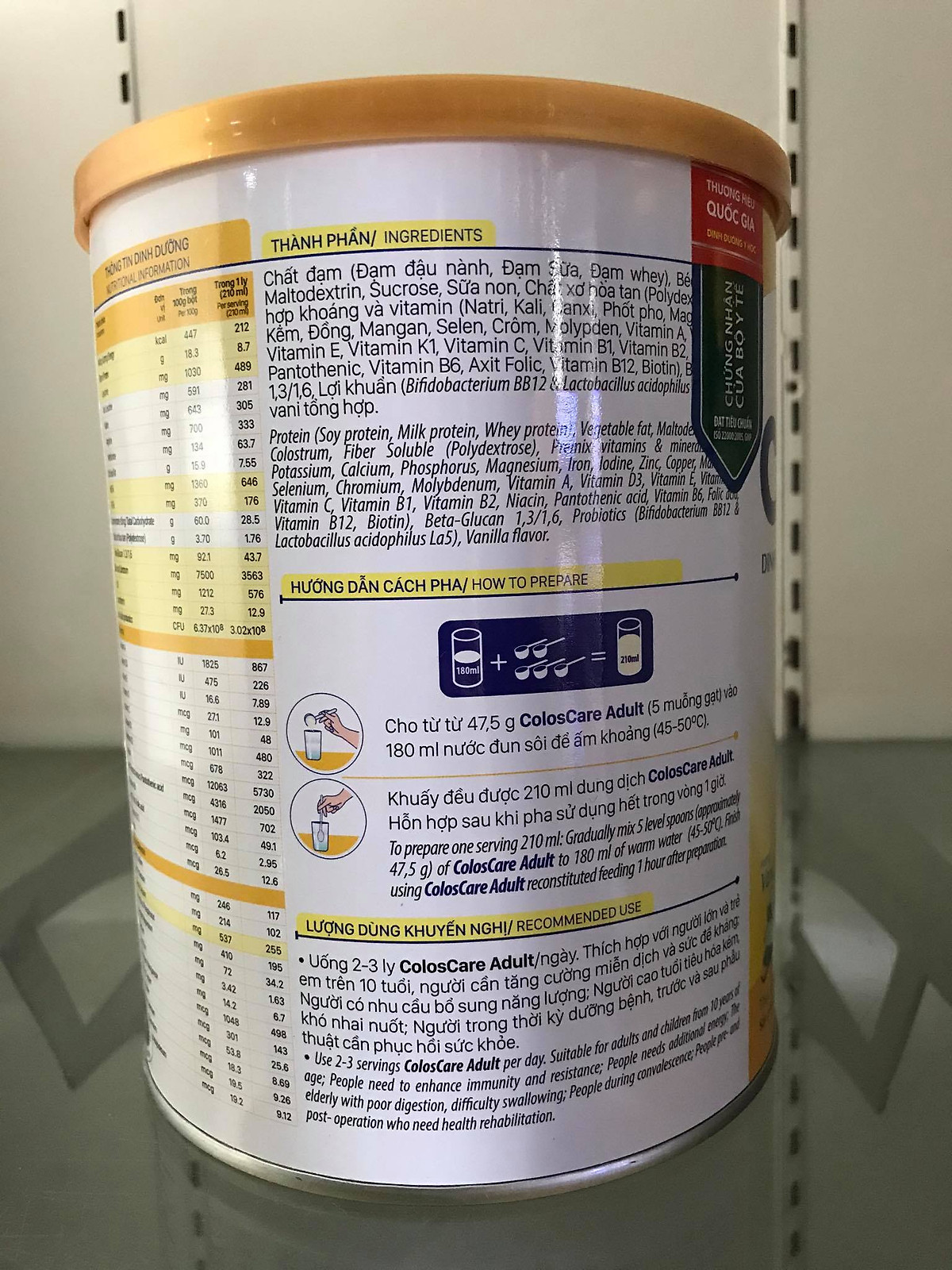 Sữa bột Colos Care Adult 800g - Dinh dưỡng tăng sức đề kháng người lớn tuổi
