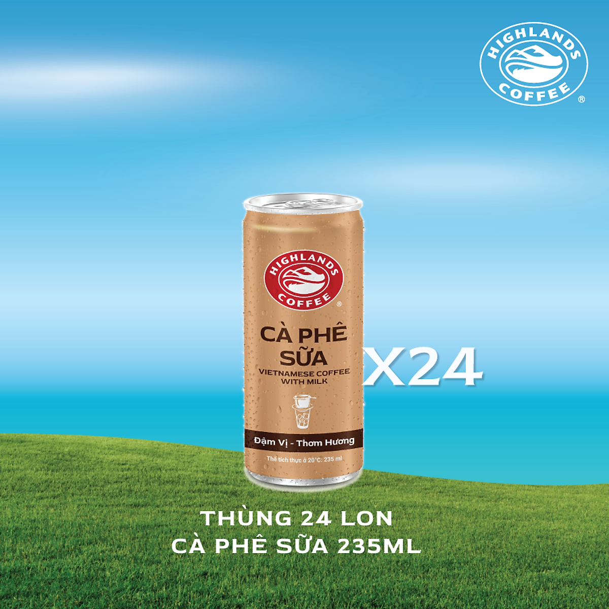 Thùng 24 Lon Cà Phê Sữa Highlands Coffee (235ml/Lon)