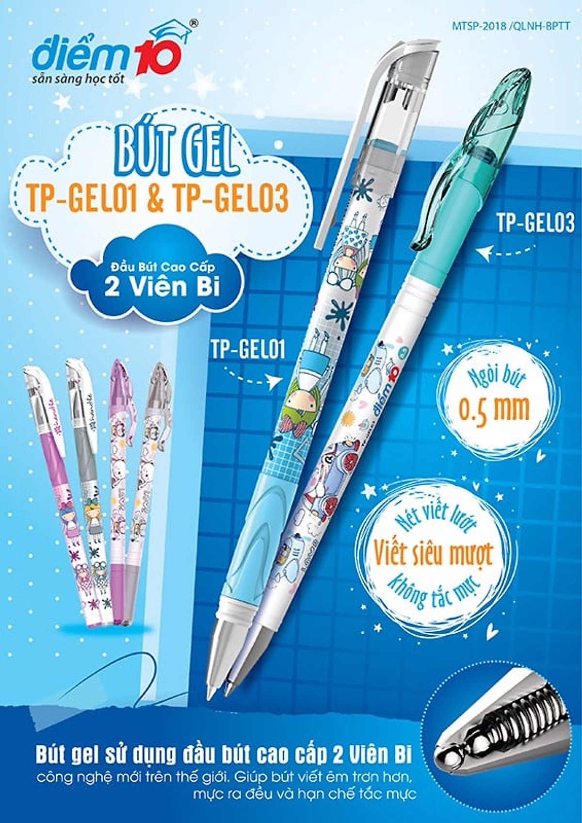 Bộ 10 Bút Gel Điểm 10 TP-GEL01