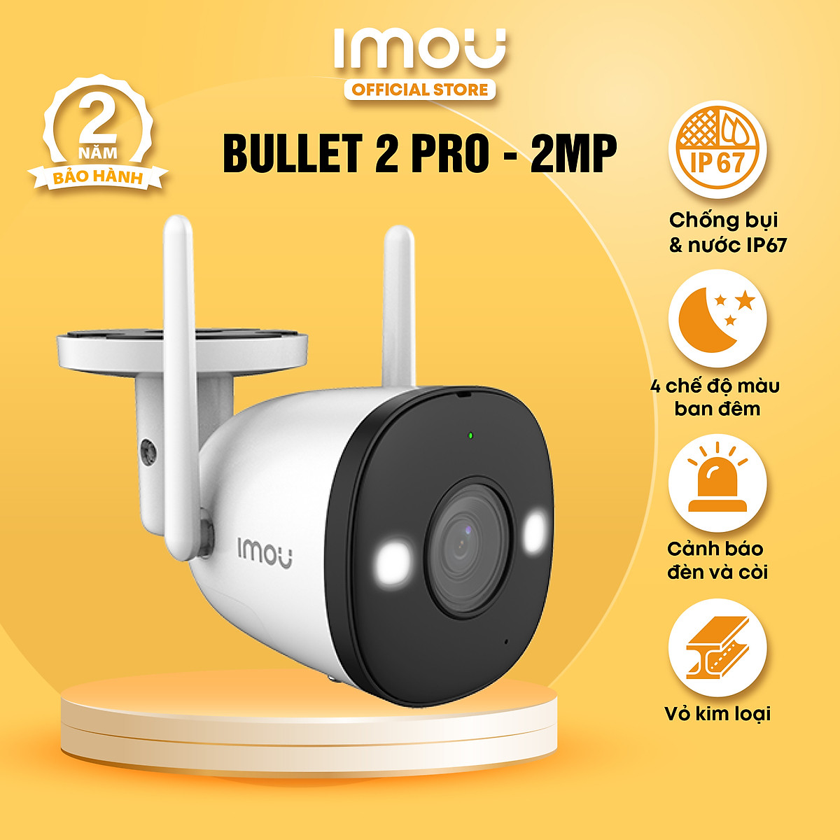 Camera Wifi Imou Bullet 2 pro (2MP) I Phát hiện con người I Tích hợp đèn còi I Đàm thoại I Hàng chính hãng