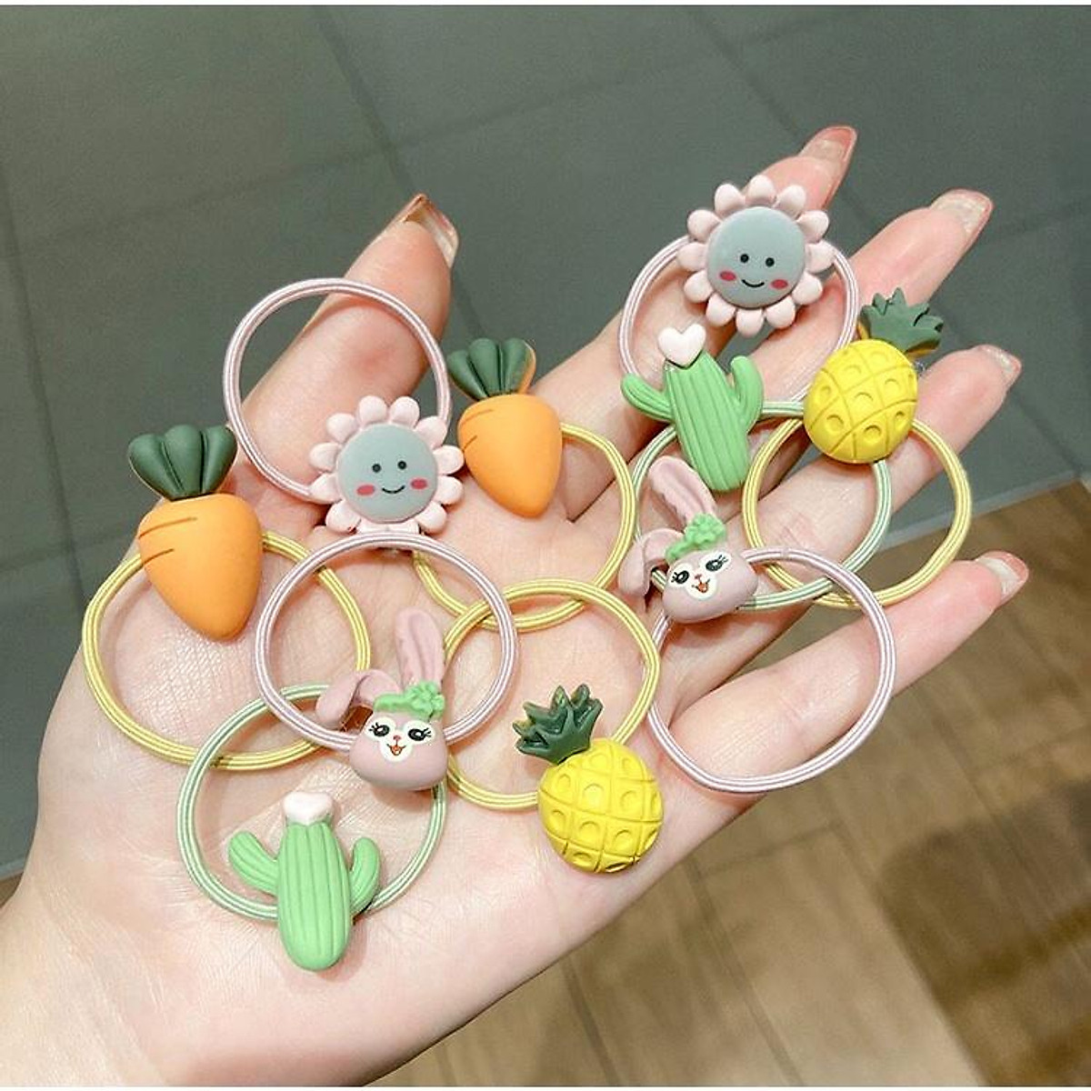 Set 10 dây buộc tóc họa tiết hoạt hình phong cách Hàn Quốc dễ thương cho bé gái