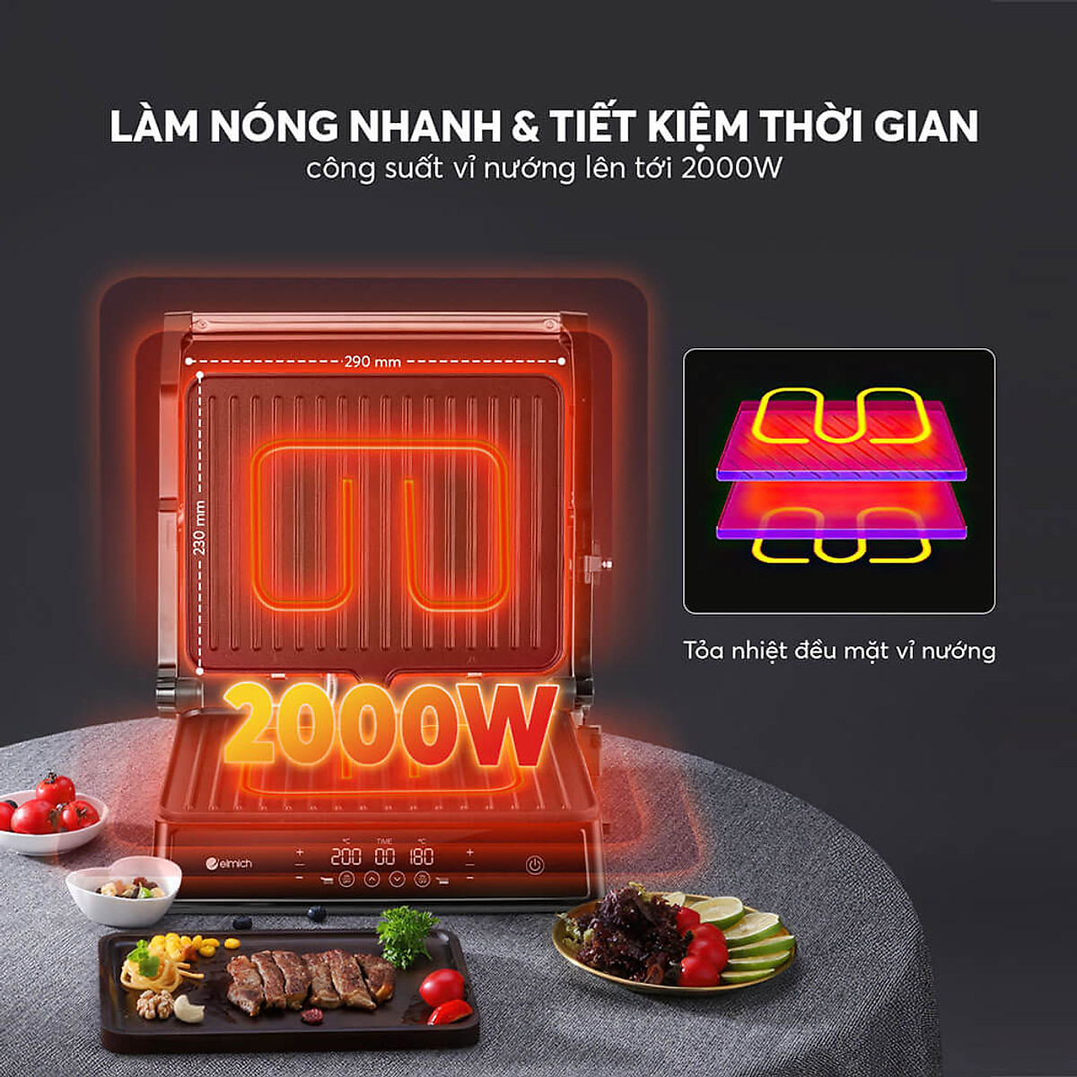 Vỉ nướng điện gấp gọn Elmich EGE-8579 - Hàng Chính Hãng