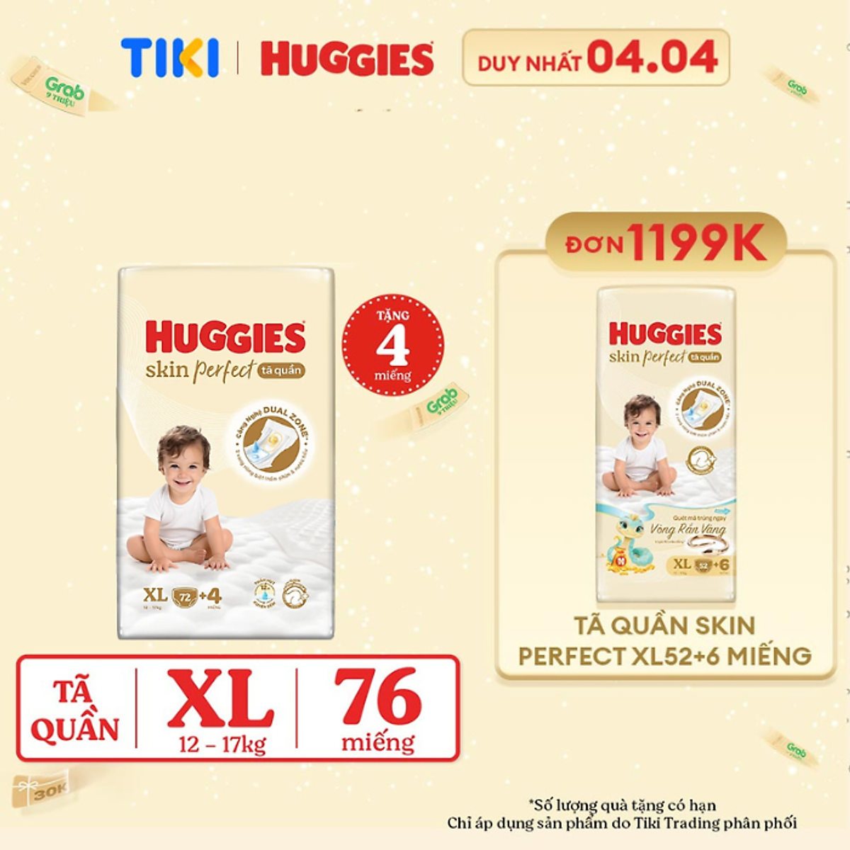Tã quần Huggies Skin Perfect Mega Jumbo XL72+4 miếng với 2 vùng thấm giảm kích ứng da