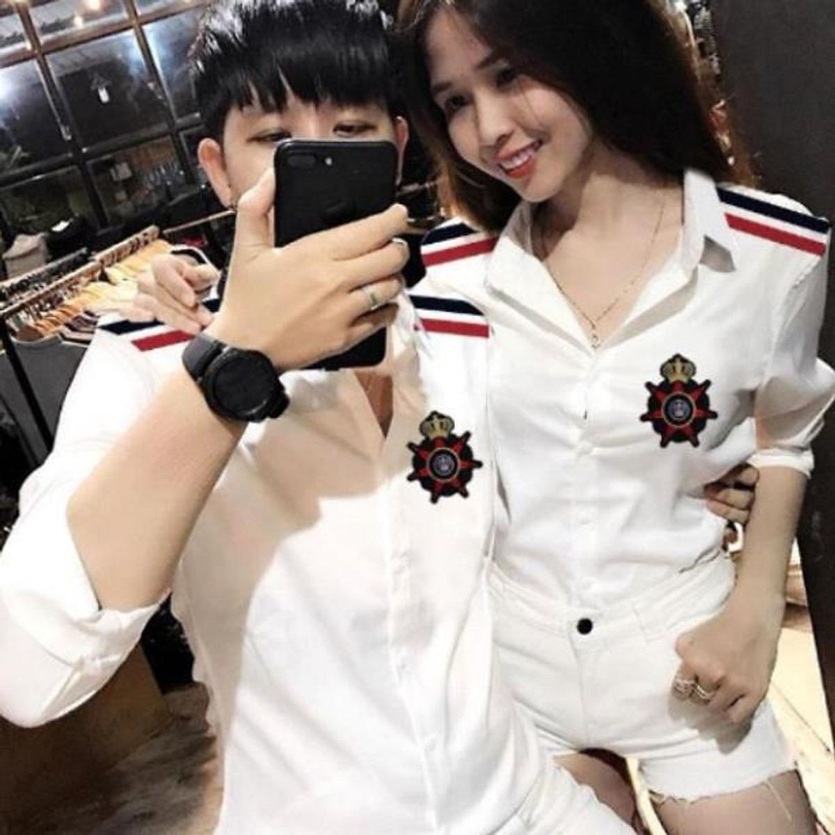 Áo sơ mi lụa nam nữ couple mẫu mới hot hit dịp tết sang trọng tinh tế của KMG