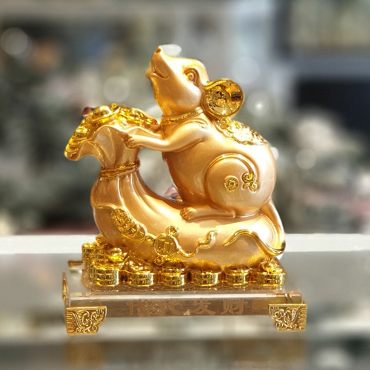 Tượng Chuột Vàng Trên Túi Vàng Đế Thuỷ Tinh - Đời Đời Phát Tài TM023