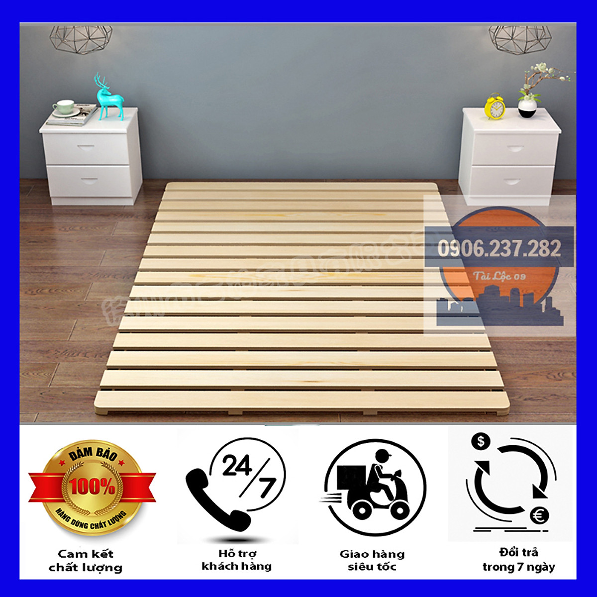 Giường Cuộn Trải Sàn Gấp Gọn Thông Minh 1M2, 1M5, 1M8, Chất Liệu Gỗ Tự Nhiên