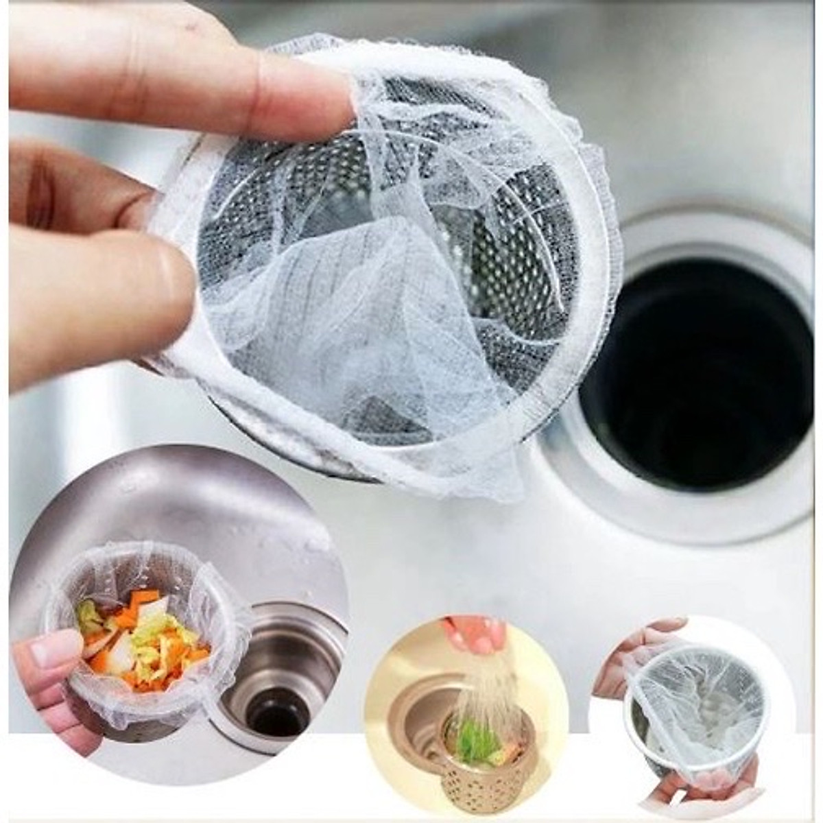 Set 100 túi lưới lọc rác , chặn rác bồn rửa chén , nhà vệ sinh , túi bọc trái cây hoa quả siêu bền , có chun 2 đầu co giãn tiện lợi