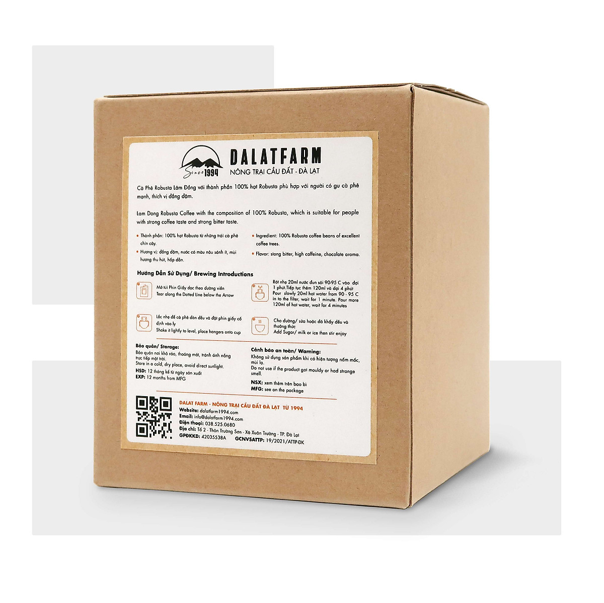 Cà phê phin giấy Robusta Lâm Đồng DalatFarm - Hộp 10 túi x 10 g