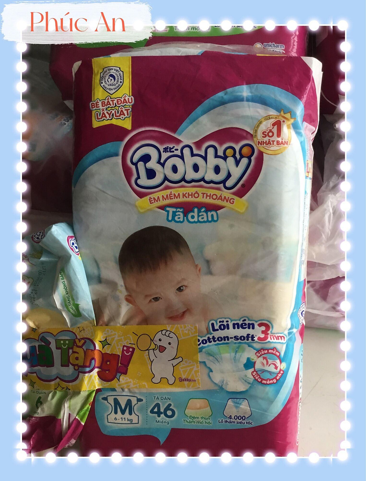 Tặng 6 miếng | Tã Dán Trẻ Em Bobby Size M 46 Miếng ( M46 Cho Bé 6 Đến 11 Kg) Êm Mềm Khô Thoáng - Bỉm Dán Bobby Size M