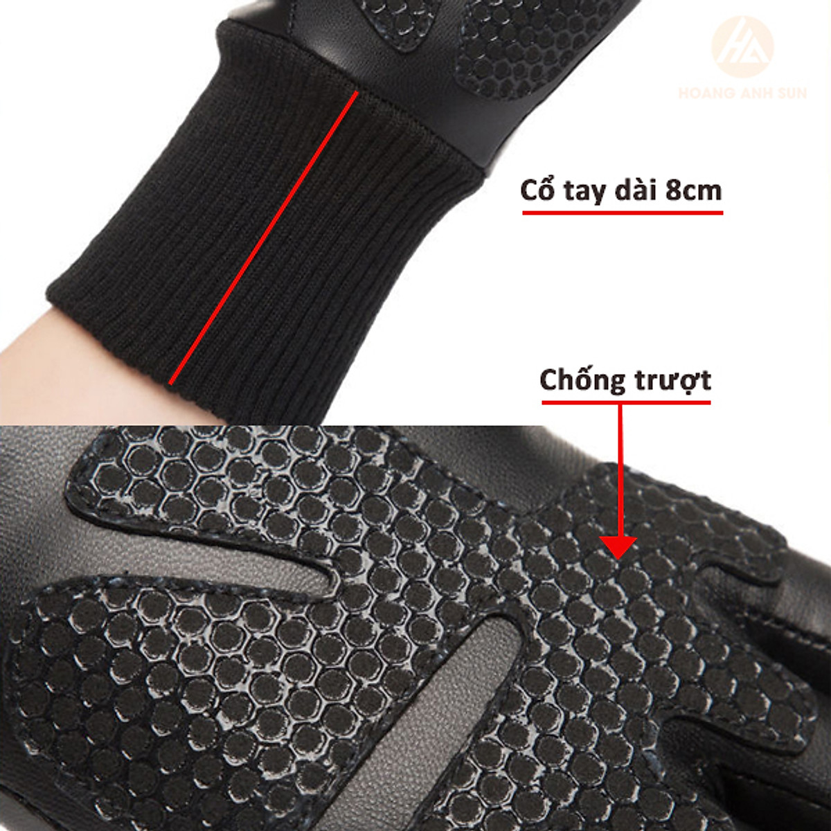 Găng tay da đi xe máy mùa đông hở 2 ngón HD2N | Bao tay da đi xe máy chống nước/chống trượt cho nam nữ màu đen, thật tay, co giãn