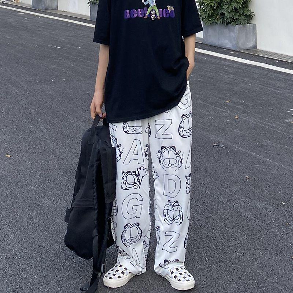 Mua Pants women 2021 new street cartoon print loose casual straight wide leg pants Mua Pants women 2021 new street cartoon print loose casual straight wide leg pants