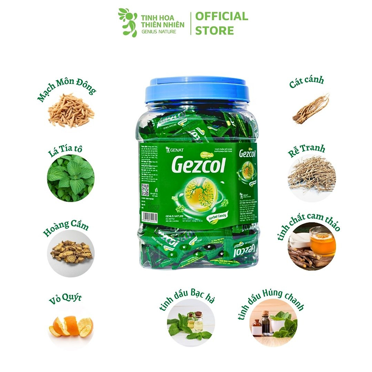 Kẹo thảo mộc Gezcol (Hủ 300 viên) - Genat - Giao 2H HCM