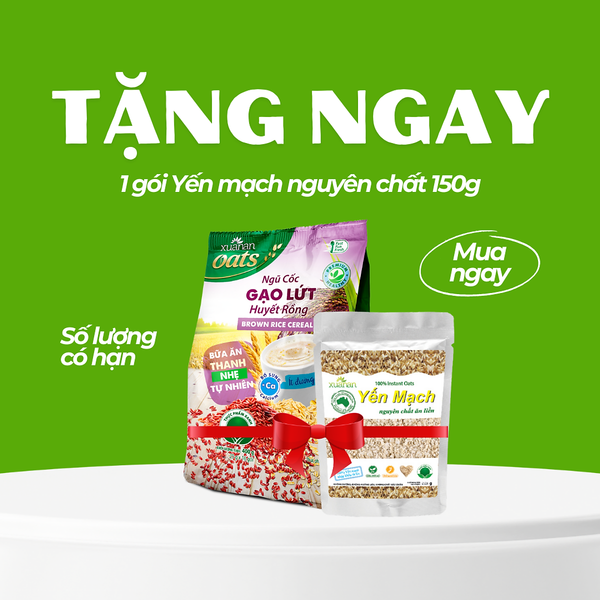 Ngũ Cốc Gạo Lứt Huyết Rồng Xuân An [ít đường] Túi 400G {25g*16 gói}(Tặng Kèm 1 Túi Yến Mạch 150G)