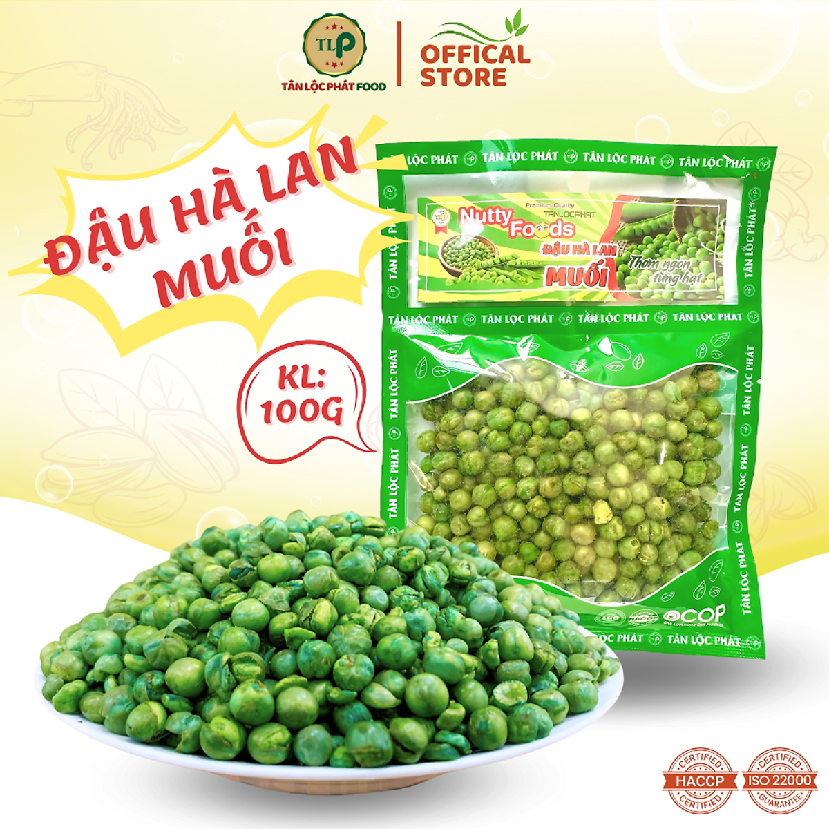 ĐẬU HÀ LAN RANG MUỐI TÂN LỘC PHÁT - BỊCH 100G