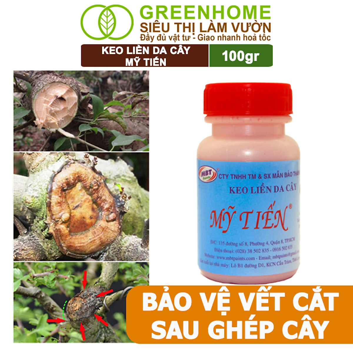 Keo Liền Sẹo Cho Cây Greenhome, Mỹ Tiến, Chai 100gr, Liền Nhanh Vết Cắt Da Cây, Chiết Cành, Tạo Dáng Bonsai, Lan, Kiểng