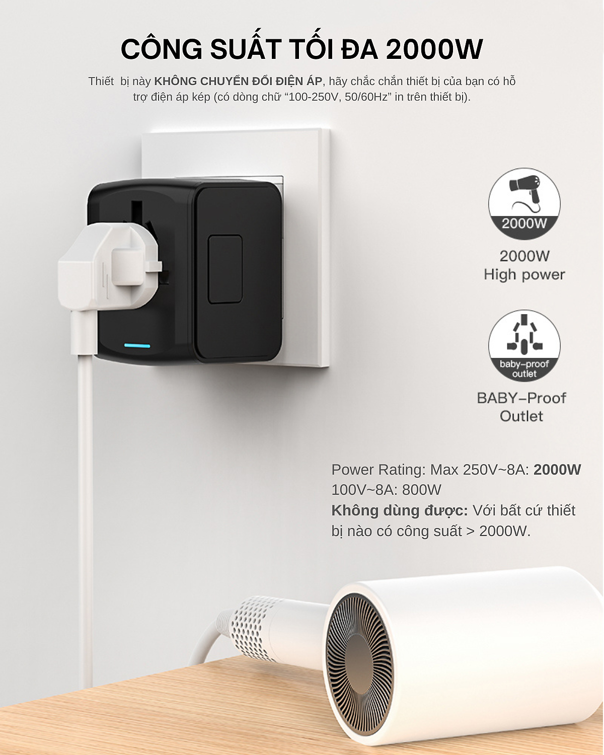 Ổ Cắm Điện Du Lịch Quốc Tế Đa Năng Tích Hợp 3 Cổng USB-A 1 Cổng USB C. Chất Liệu Nhựa PC Chống Cháy Phù Hợp Với Hơn 150 Nước. Hàng Chính Hãng Tamayoko