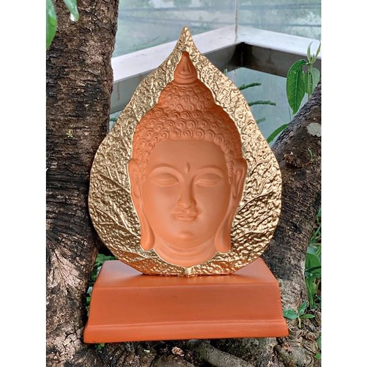 Tượng Phật Thích Ca Mâu Ni 3D Bằng Gốm Trên Lá Bồ Đề - Vật Phẩm Phong Thủy  Khác