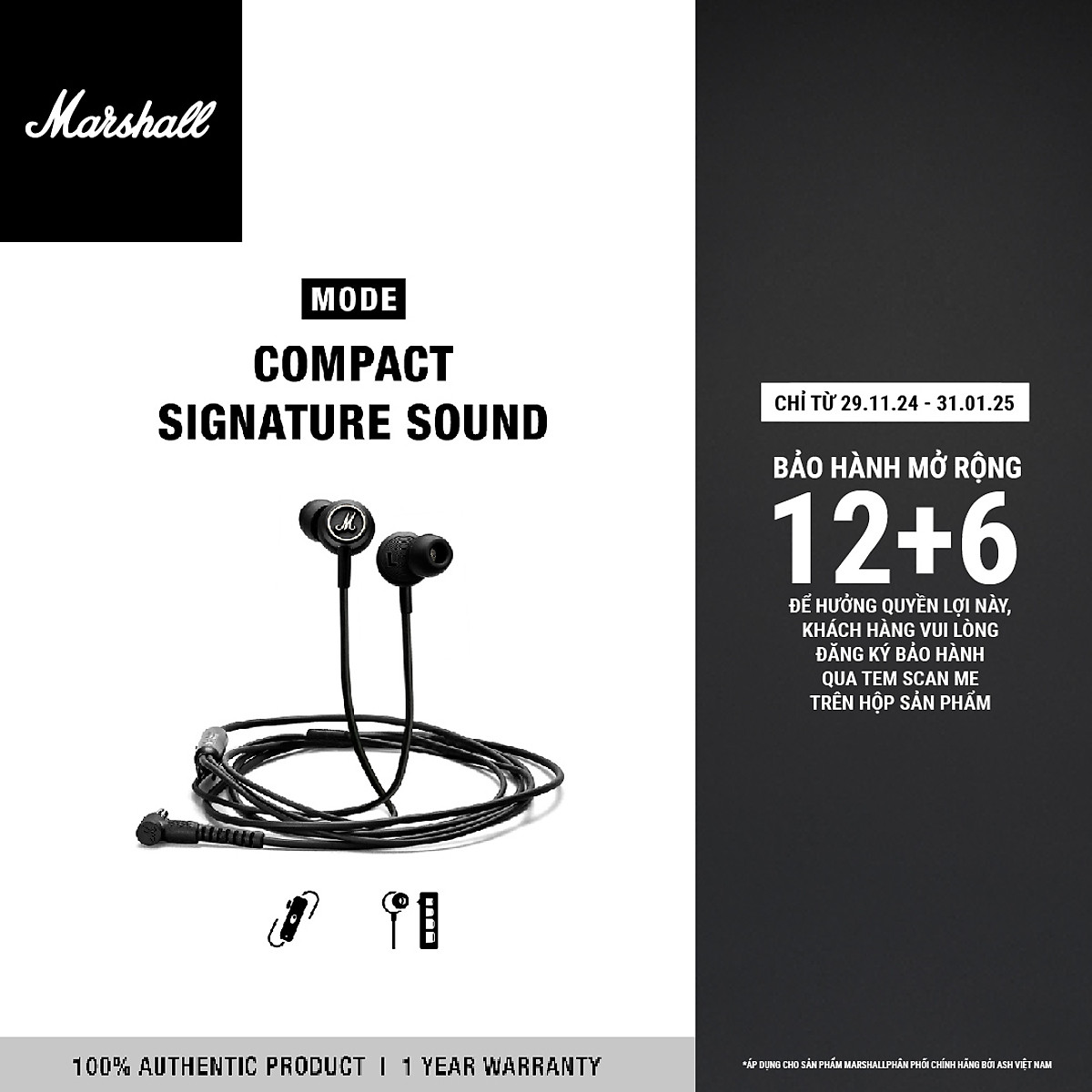 Tai nghe Marshall MODE Black & White