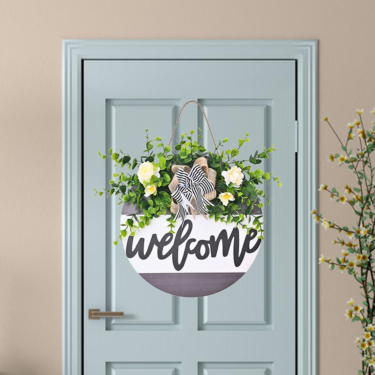 Round Wood Welcome Sign Fake Porch Hanging Front Door Decors - Sắp ...