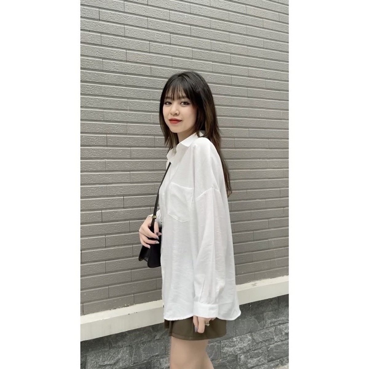 áo sơ mi nữ form rộng tay dài kiểu hàn, áo sơ mi nữ trắng 1 túi basic Áo Sơ Mi Nữ Form Rộng Tay Dài Kiểu Hàn, Áo Sơ Mi Nữ Trắng 1 Túi Basic