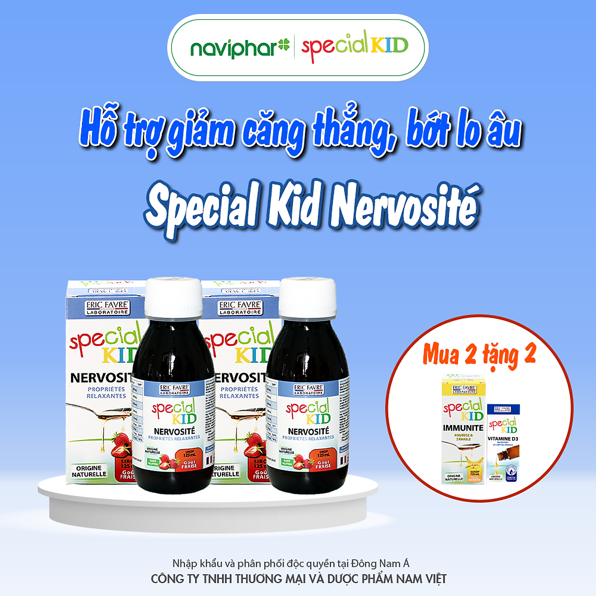 Siro Special Kid Nervosité - Hỗ trợ an thần, thư giãn thần kinh, giảm kích thích não bộ, giúp ngủ ngon, cải thiện chức năng não bộ sự tập trung phản xạ, trí nhớ - 125ml