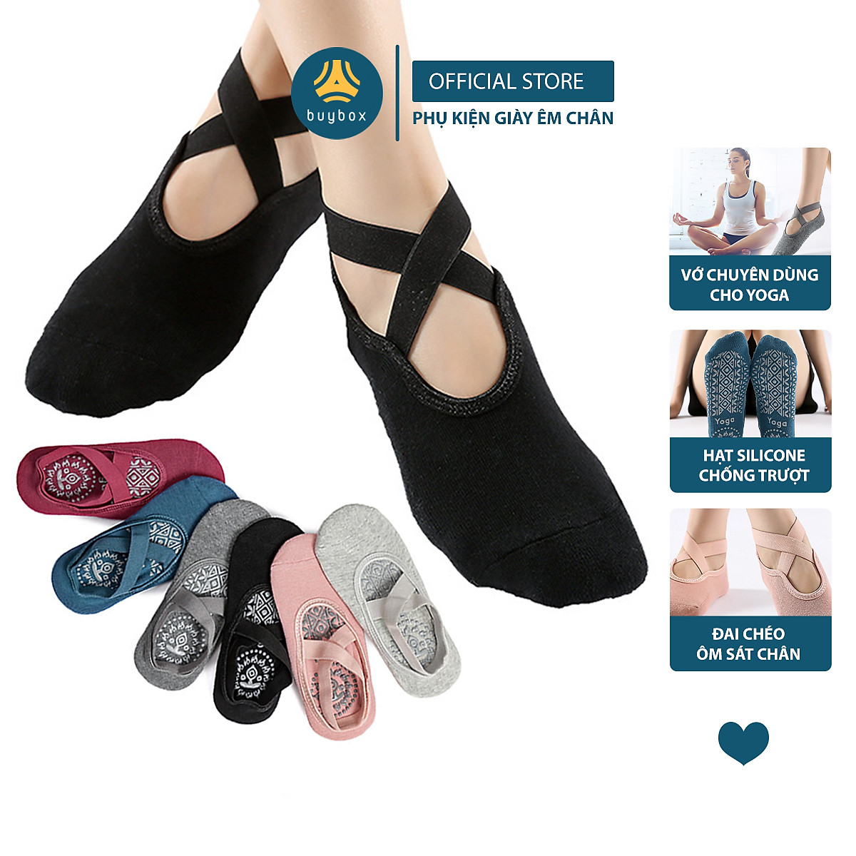 Vớ chuyên dùng cho yoga, pilates, nhảy múa có hạt silicone tăng độ bám, quai chéo chữ X chống tuột - Buybox - BBPK283