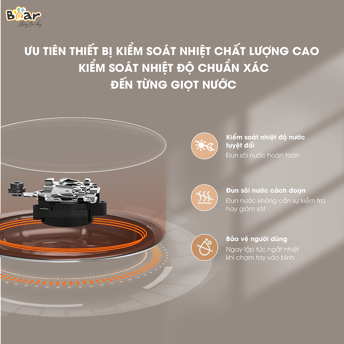Ấm Đun Siêu Tốc Giữ Nhiệt Bear SB-ST17T 1800W Dung Tích 1,7L Cảm Ứng Dễ Dàng Sử Dụng - Hàng chính hãng