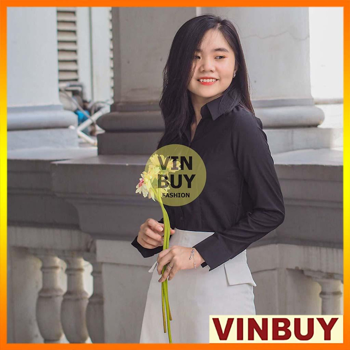 Áo sơ mi đen nữ tay dài phong cách công sở chất vải mềm mịn thấm mồ hôi tốt vải cotton lụa không nhăn