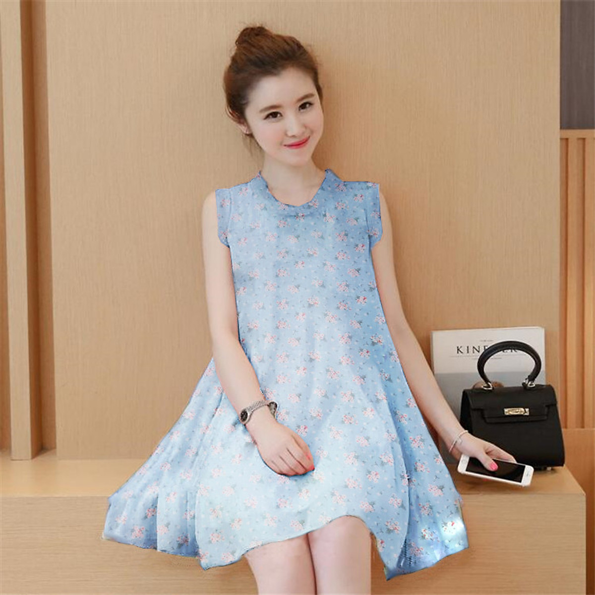 Đầm bầu váy bầu họa tiết thời trang Hàn Quốc dona21111207