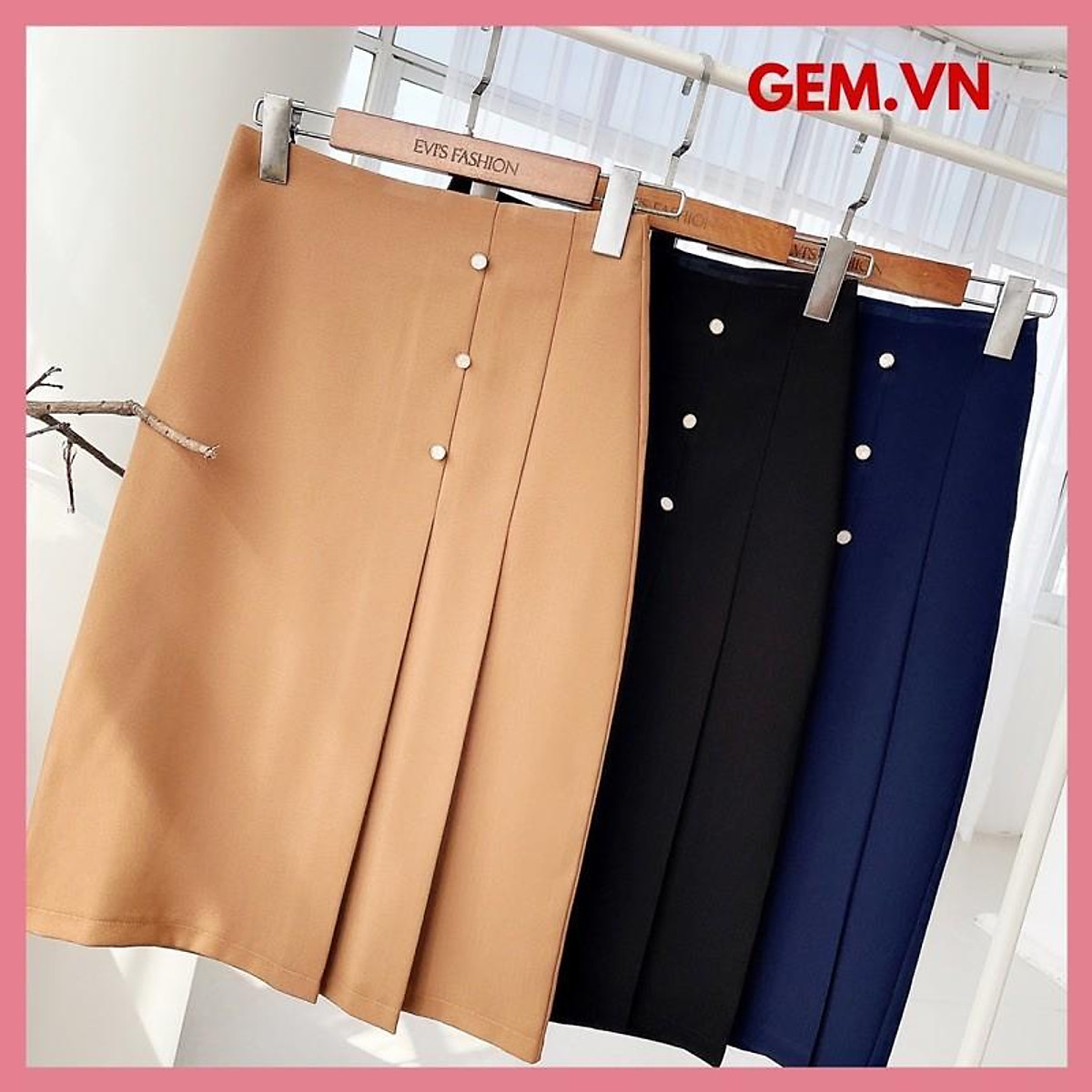 EVISVN Chân váy nữ chữ A dáng xòe công sở phối cúc siêu xinh CV130   Shopee Việt Nam