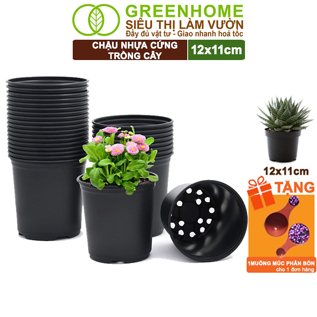 Bộ 3 Chậu nhựa trồng cây, nhiều kích thước, thoát nước tốt, đa dạng kích thước trồng cây, hoa, kiểng lá |Greenhome