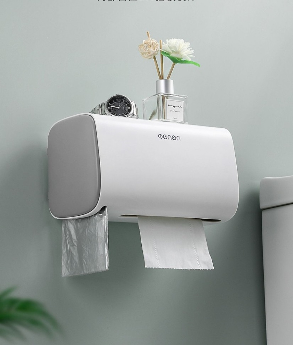 Hộp Đựng Giấy Vệ Sinh Cao Cấp OENON Dán Tường, Hộp Đựng Giấy Đa Năng Có Thêm Ngăn Để Đồ Tiện Lợi - OENON